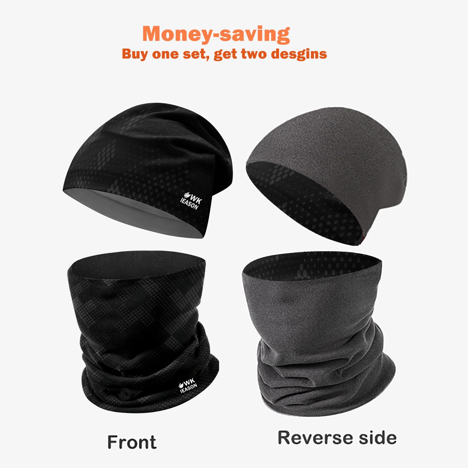 WK IEASON Winter Thermofleece Mütze Halswärmer Set, Winter Laufmütze und Thermosnoods, Unisex Schal und Fleece Mütze für Laufen Joggen Skifahren Radfahren Snowboarden Klettern Outdoor Sport 3