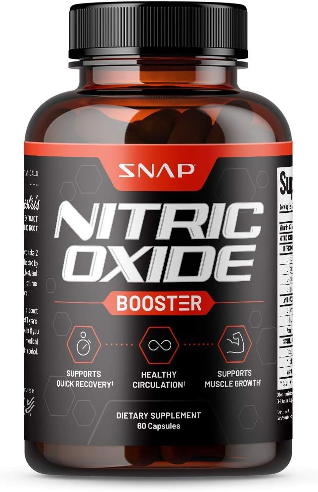 Nitric Oxide Supplements by Snap Supplements - L Arginine, L Citrulline 1500mg Formula, Tribulus Extract & Panax Ginseng, Muscle Builder for Strength & Endurance, Pre-Workout Supplement, 60 Capsules: Health & Personal Care