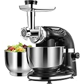 Stand Mixer, 8.5QT+ 6QT Two Stainless Steel Bowls Electric Food Mixer Black | 7 in 1 Multifunctional Kitchen Mixer with Dough Hook, Whisk, Beater, Meat Grinder,Pasta &amp; Cookie Maker