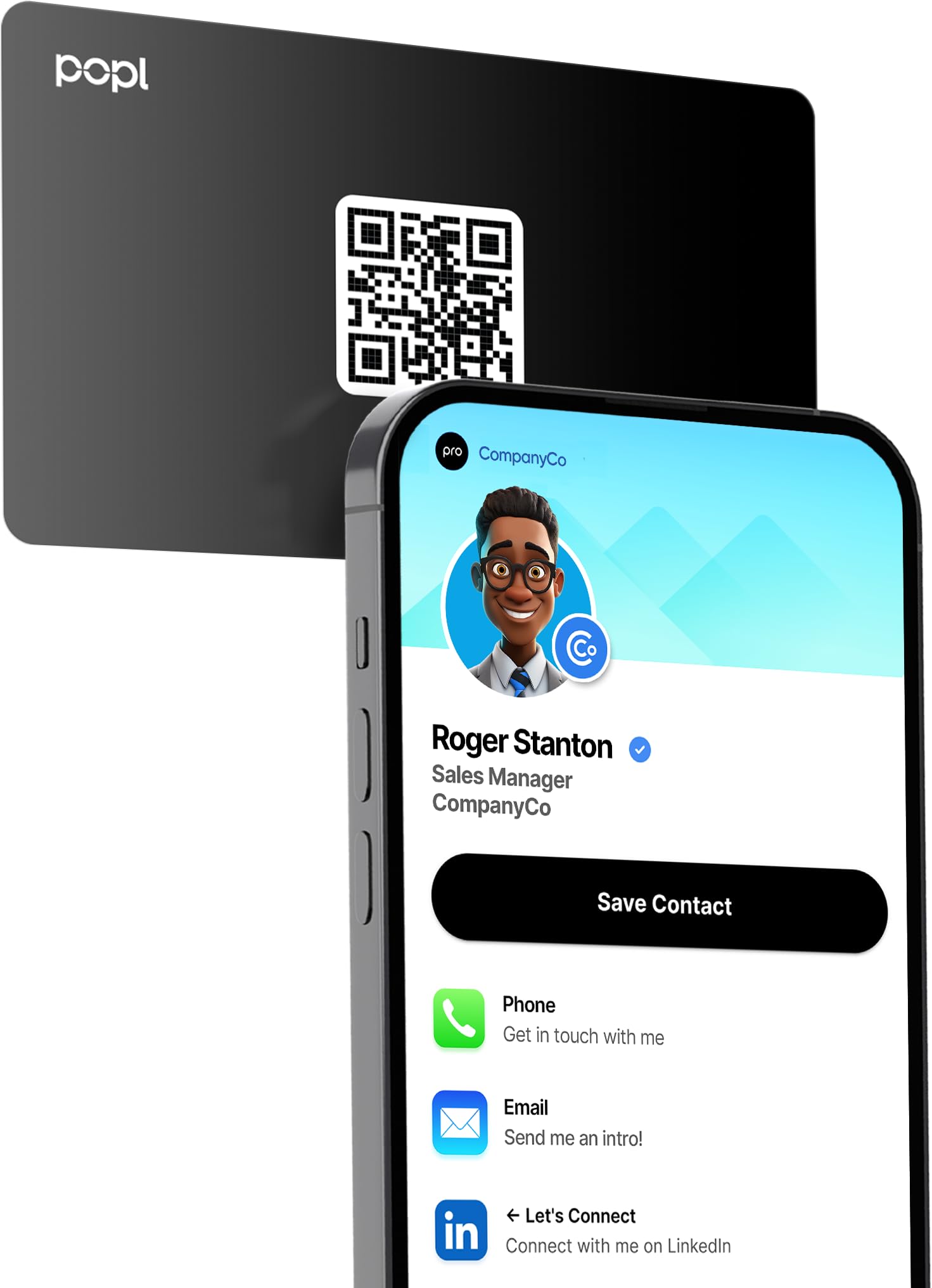 Popl Digital Business Card - Smart NFC Networking Card - Tap to Share - iPhone & Android (Black)