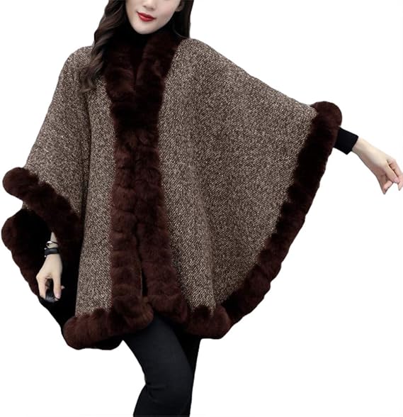 Amazon レディース ケープ コート ファーケープ フェイクファー アウター ファーポンチョ 厚手 冬 ファー マント毛皮コート レディース 厚手 ポンチョ ケープコート ファーコート オーバーコートジャケット Aライン ブラウン コート ジャケット 通販