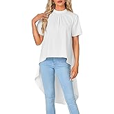 LYANER Women's Asymmetrical High Low Short Sleeve Mock Neck Flowy Blouse Tops