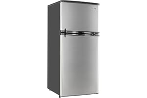 RecPro 4.4 Cu Ft RV Refrigerator | 12V Stainless Steel Fridge with Freezer | Frost-Free, Adjustable Shelves, Built-In Lock, Reversible Door | Off-Grid Ready Camper Fridge with Can Holder