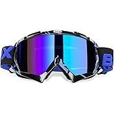 BATFOX Motorcycle Glasses Goggles Dirt Bike Motocross Safety ATV Tactical Riding (Blue Black, Adult)
