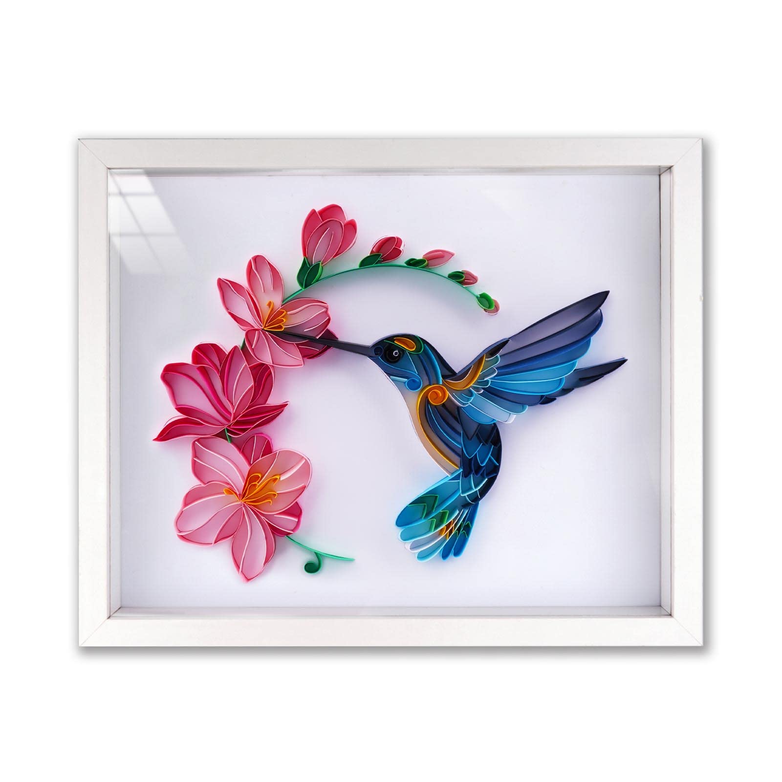 Uniquilling Quilling Kit, Paper Quilling Kits, 8 * 10-in Flower& Hummingbird Paper Filigree Kits with Quilling Tools& Using Manual, DIY Quilling Artwork Modern Wall Art for Living Room