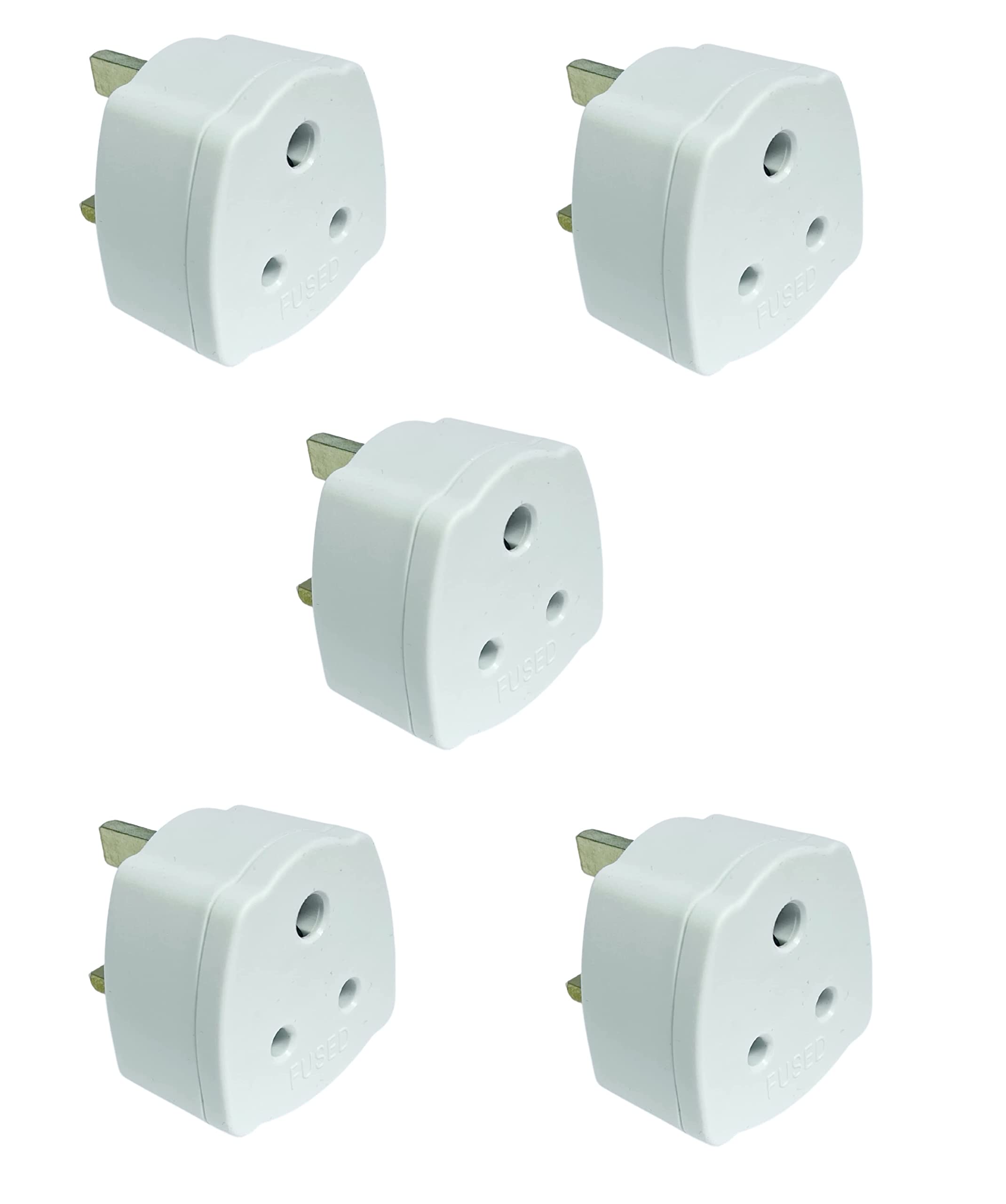 Invero Pack of 5 - India to UK Travel Holiday Visitor Adapter Plug - Round 3-Pin Plug to UK Socket Converter Adaptor with 5A Fuse - White