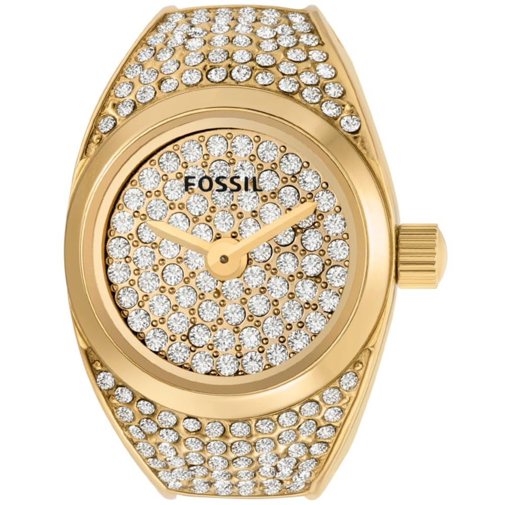 Fossil Women's Quartz Stainless Steel Two-Hand Watch Ring, Watch Rings for Women, Color: Gold All-Over Glitz (Model: ES5246) Image