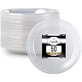 Exquisite 10 Inch Clear Plastic Plates for Parties - Solid Color Disposable Plates - 50 Count