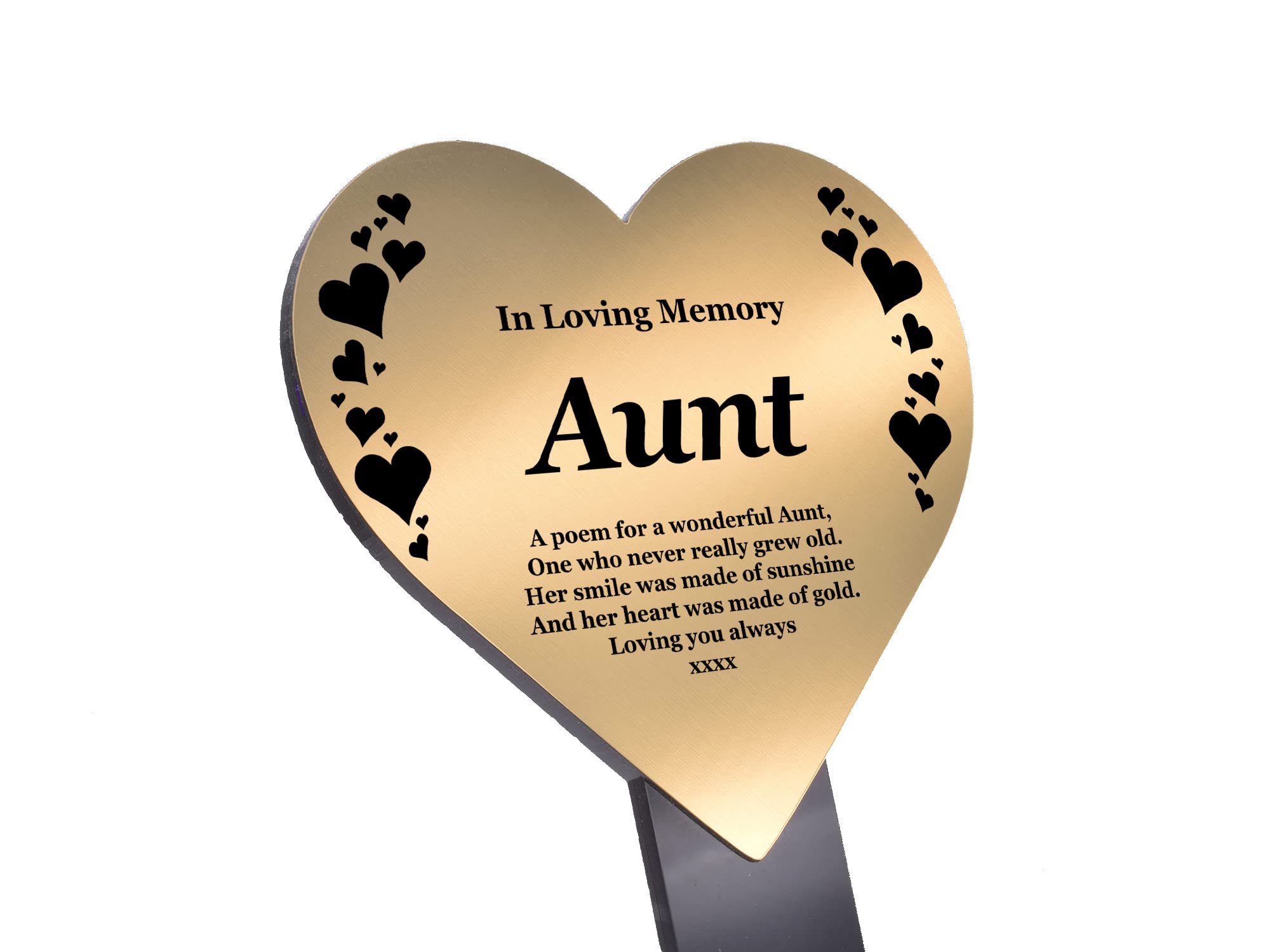 Aunt Heart Memorial Remembrance Plaque Stake - Waterproof, Outdoor, Grave Marker, Tribute, Plant Marker (Gold) — image 1