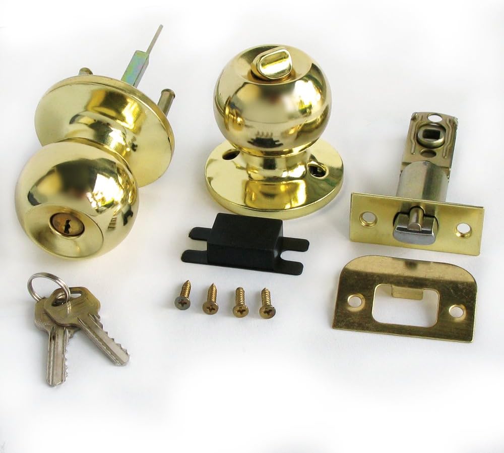 Stainless Gold Color Keyed Entry Rotation Round Door Knobs Handle Entrance Passage Lock