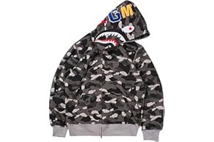EUDOLAH Camo Hoodie Shark Print Trendy Cotton Casual Loose Zip Up Hoodie Mens Long Sleeve Jacket