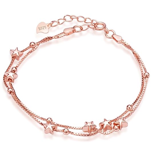 Unendlich U Elegant Sterne Damen Strangarmband 925 Sterling Silber Charm-Armband Armkette Verstellbar Armkettchen Armreif, Ro