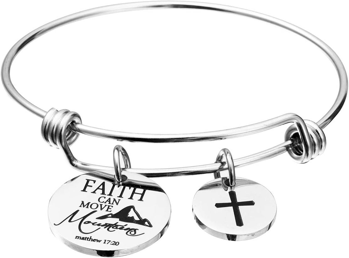 Bible Verse Bangle Bracelet Cross Charm Confirmation Bracelet Scripture Jewelry