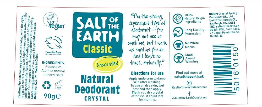 Salt of the Earth Classic Natural Deodorant 90g Pack of 2 Vegan Long Lasting