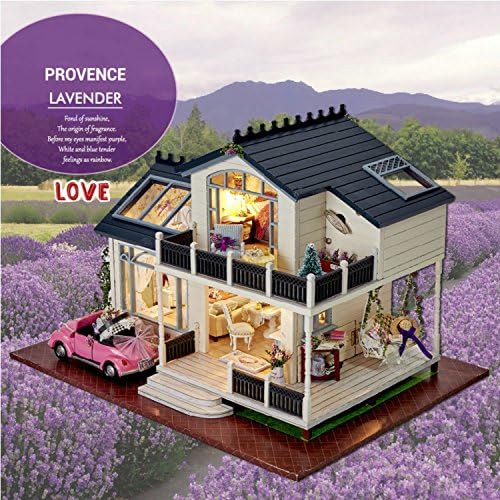 Provence Dollhouse Miniature DIY House Kit Creative Room With Furniture and Cover for Romantic Artwork Gift (Large House)