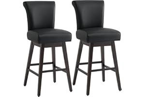 CHITA 30 Inch Counter Height Swivel Bar Stools Set of 2, FSC Certified Modern Upholstered Faux Leather Swivel Barstool Chairs with Back, Black