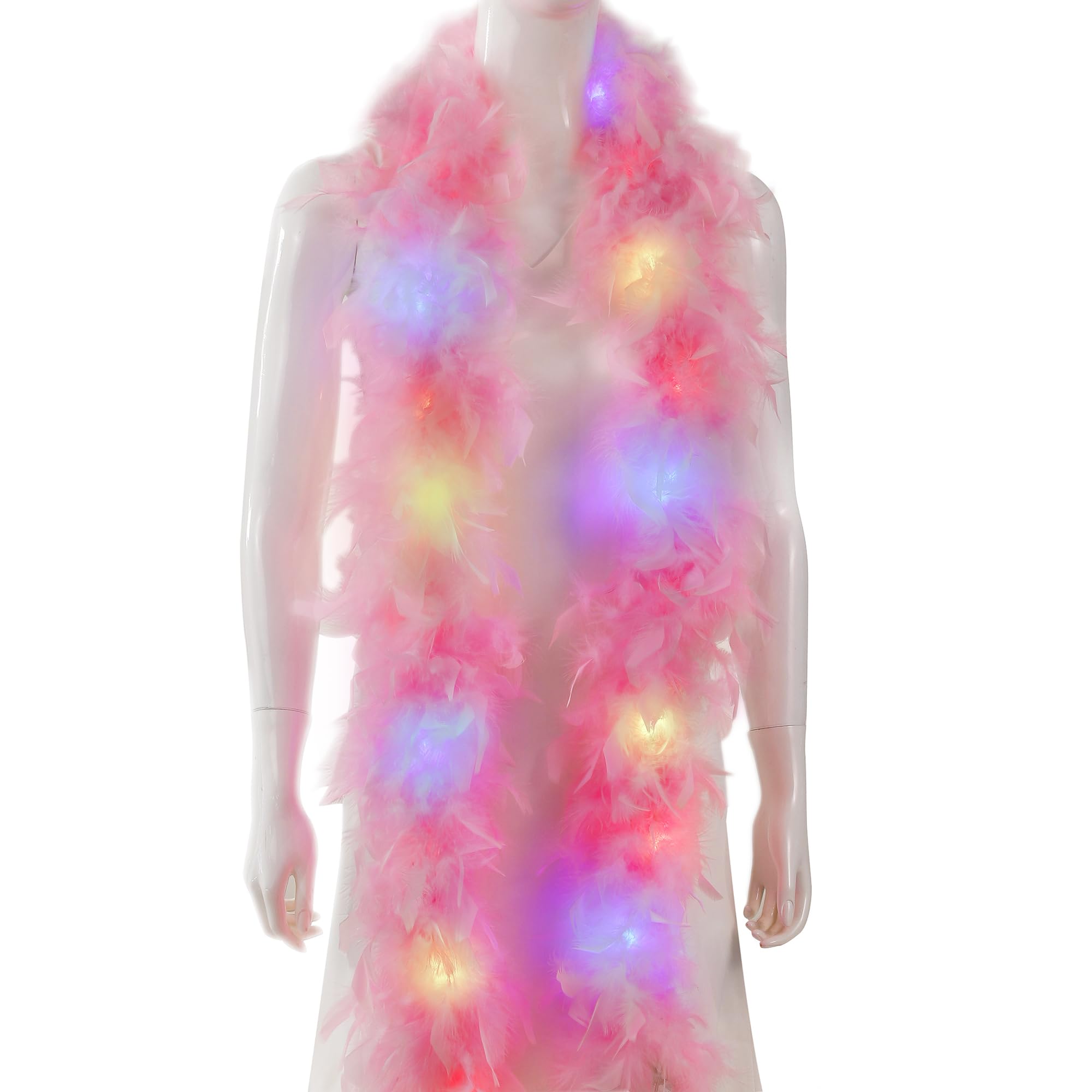 Larryhot Pink Light Up Feather Boa - 75g 2 Yards Turkey Boa Feathers for Party Bulk,Christmas,Wedding Centerpieces,Costume,Concert,Pet and Home Decoration (LED Boa - Pink)