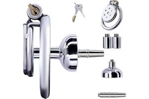 Inverted Chastity Cage Made of Stainless Steel Male Cock Cage with Urinal Tray and Catheter Penis Cage is Waterproof and Brea