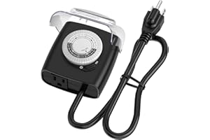 G-Homa [Enhanced] Outdoor Timers, Mechanical 24 Hour Timer Outlet, Outdoor Light Timer Waterproof with Protective Cover, 18 in Cord, 15A 3/4HP, CSA Listed, Ideal for Engine Block Heater, Pool Pump
