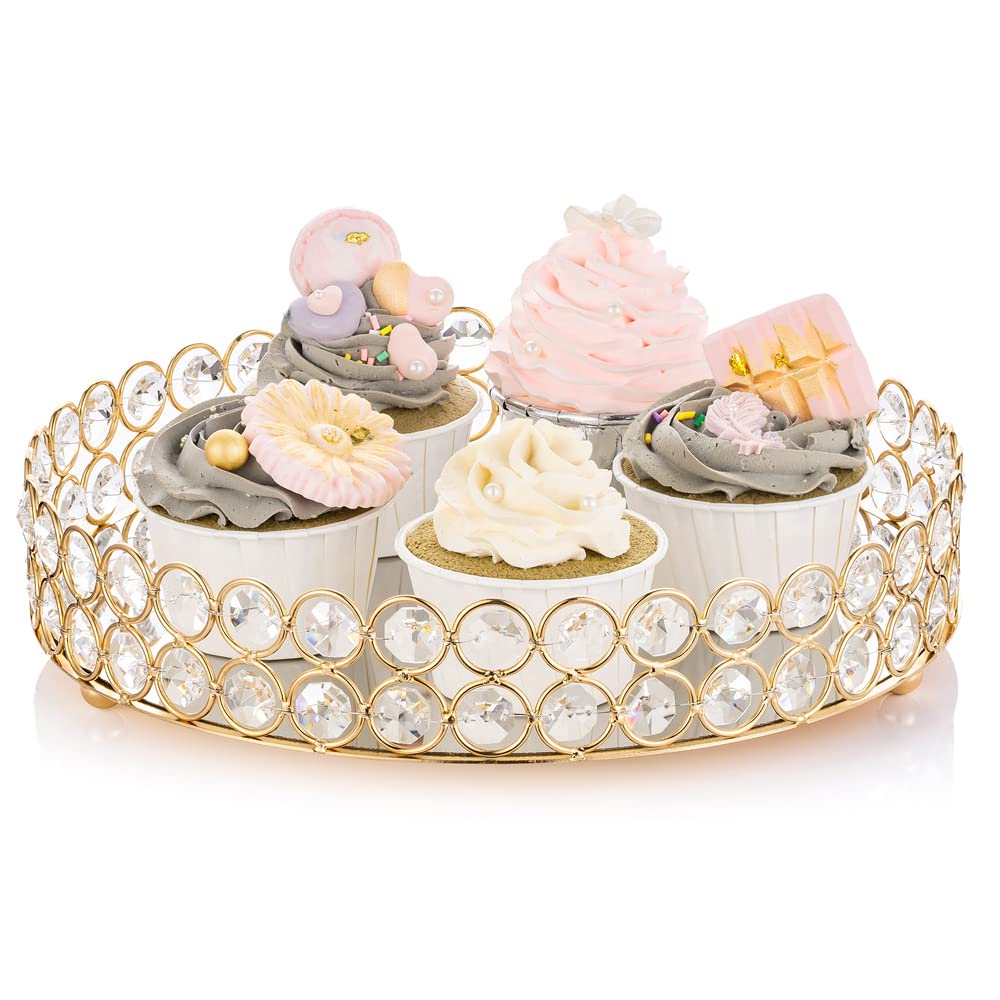 NUPTIO Mirrored Decorative Vanity Tray: 25cm Dia Crystal Tray Ornate Decorative Tray for Perfume Jewelry Candle and Makeup