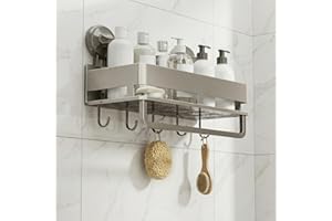 CAIYL Shower Caddy Suction Cup, Removable Powerful Shower Shelf with Portable Hooks and Towel Bar, Waterproof Bathroom Rack a