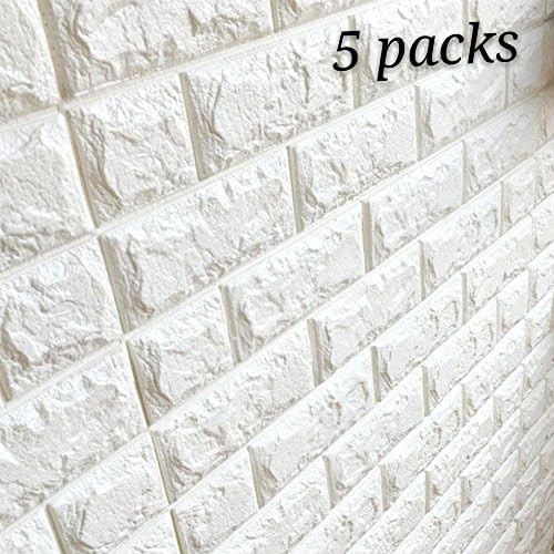White Brick Wallpaper Waterproof Arthome White Brick 3D Wall Panels Peel and Stick Wallpaper for Living Room Bedroom Background Wall Decoration, 621