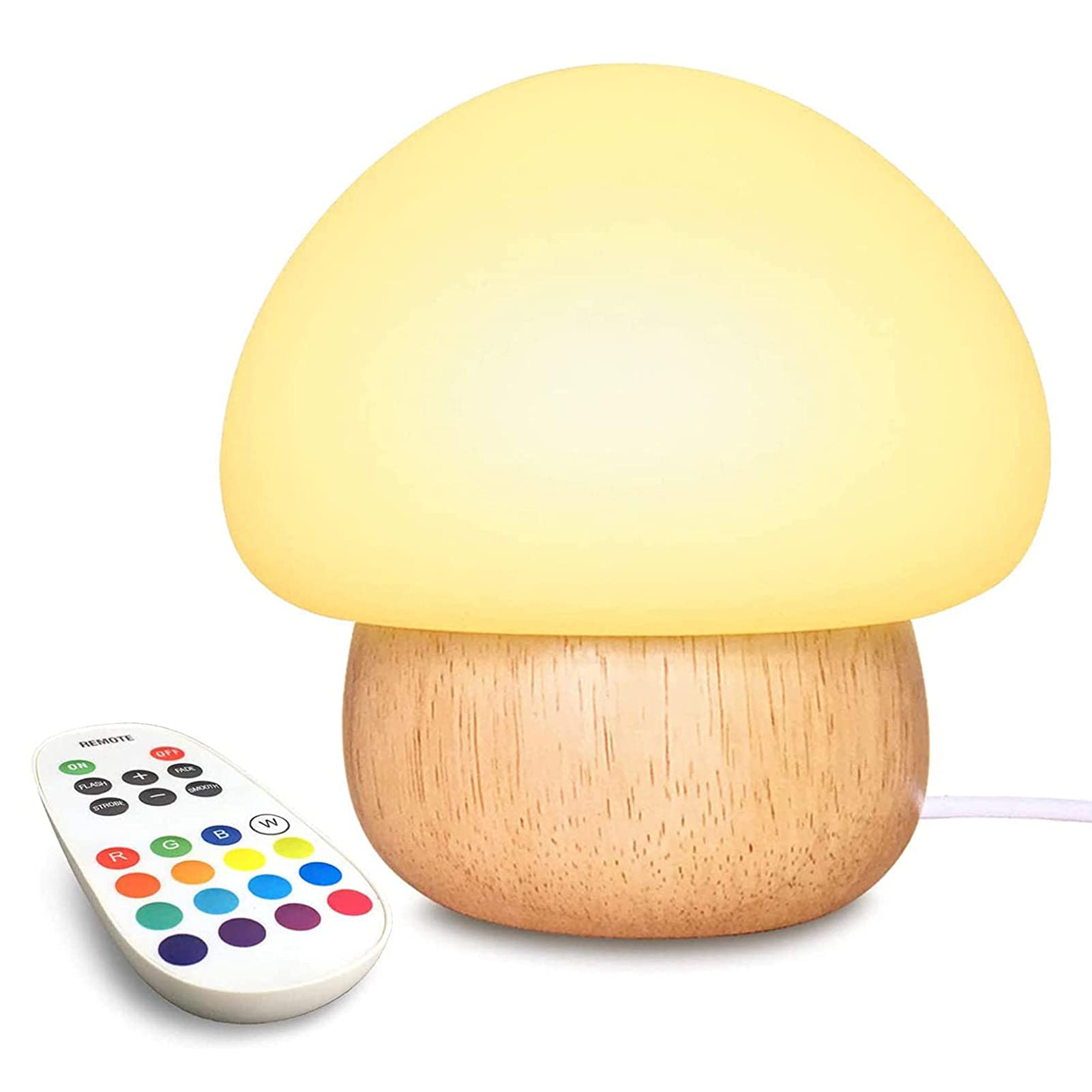 Night Light for Kids, LED Night Light USB Mushroom Night Lamp with Remote Control, Children Bedside Lamp with 4 Light Mode & 16 Colors, Soft Eye Caring and Memory Function