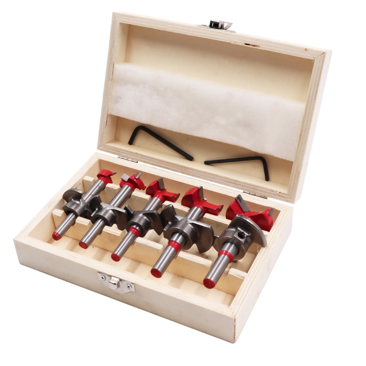 ANBOO 5 Pcs Forstner Drill Bit Set, 15/20/25/30/35mm Hinge Cutter with Depth Stoper, Forstner Bits Set Woodworking Hole Saw Boring Bit for Wood Plastic Plywood