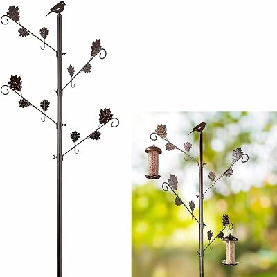 DIVCHI Bird Feeder Station Pole Hanging Feeding Station Metal Stand Garden Decor