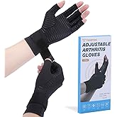 Tikaton Copper Infused Compression Arthritis Gloves with Wrist Strap for Hand Pain,Carpal Tunnel,Tendonitis, Fits Women & Men