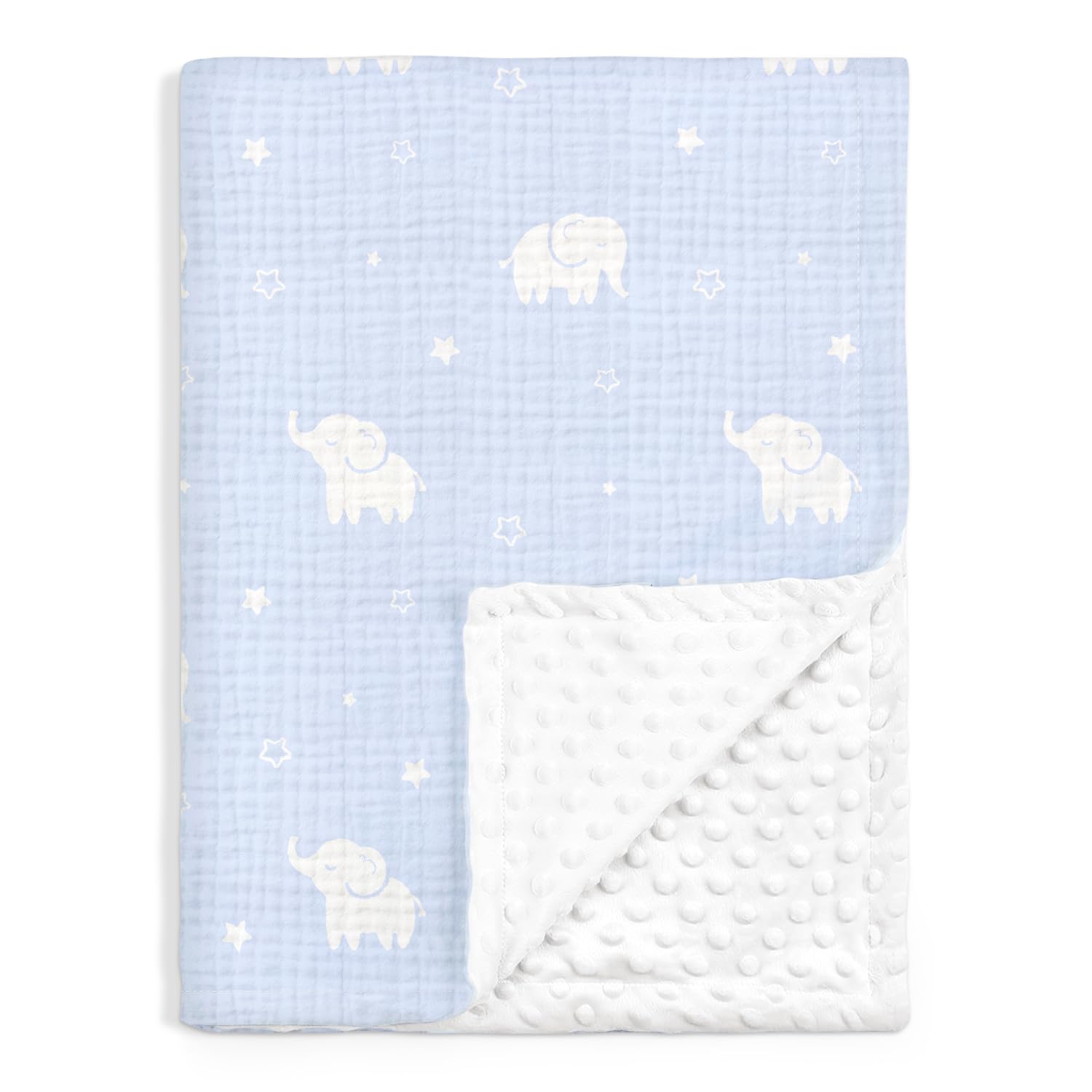 Photo 1 of Elephant Baby Blankets for Boys Girls, Soft Nursery Minky Blankets with Muslin and Dotted Fleece Back 30x40 inches, Receiving Bed Quilt for Newborn, Infants, Toddlers