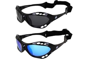 Birdz Eyewear Seahawk Polarized Sunglasses Jet Ski Goggles Sport Kite-Boarding, Surfing, Kayaking 2 Pairs Black Frames with Smoke & Blue Lenses