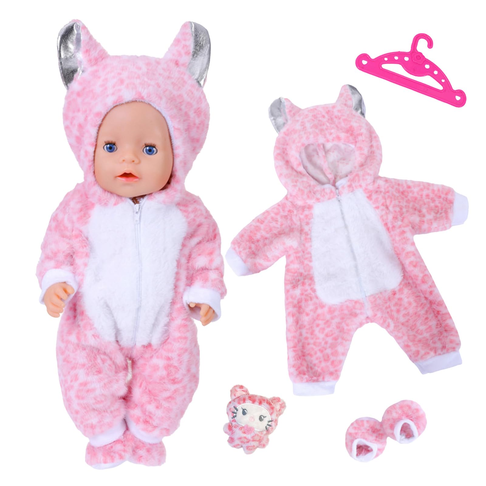 Baby Doll Clothes for 14-18 Inch Doll, Baby Dolls Accessories for 35-45cm Dolls, Cute Jumpsuit, Socks, Cute Pendants, Hanger, Wonderful Gift for Kids (pink)