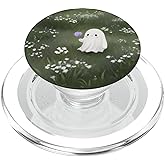 Cute Ghost Holding Flower in Meadow PopSockets PopGrip for MagSafe