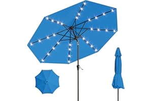 AreShark 9FT Solar Umbrella 32 LED Lighted Patio Umbrella Table Market Umbrella w/Tilt and Crank Outdoor Umbrellas for Garden, Deck, Backyard, Pool and Beach, Royal Blue