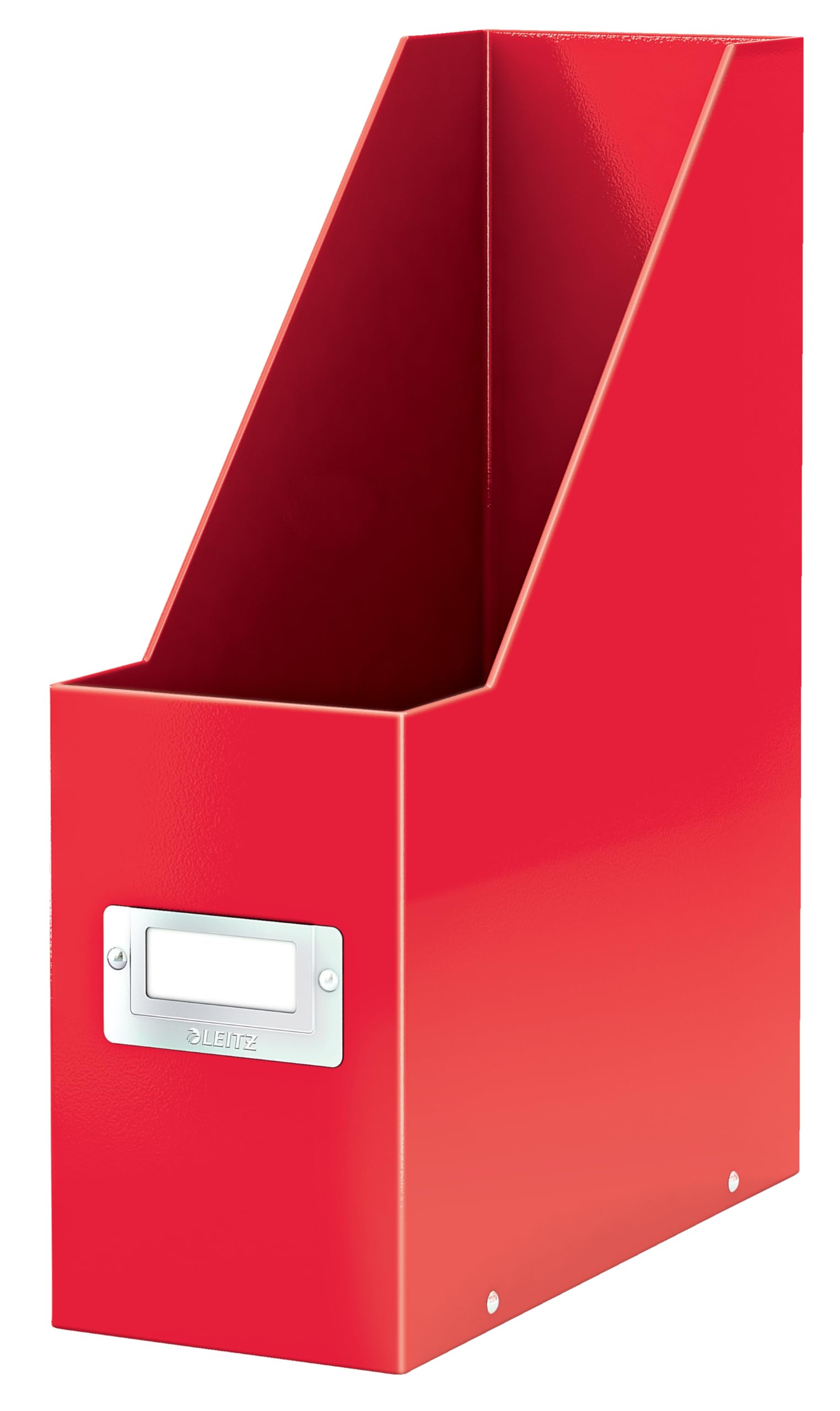 Leitz WOW Magazine File Holder, A4, Cardboard Document Storage Box with Label, Foldable, for Home, Office and School, Click and Store Range, Red Magazine Holder, 60470026