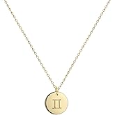 Befettly Constellation Necklace Pendant 14K Gold-Plated Hammered Round Disc Engraved Zodiac Sign Pendant 17.5’’ Adjustable Dainty Necklace