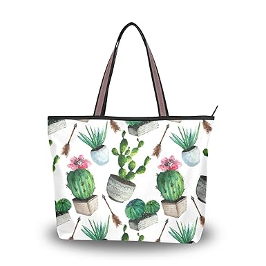WIHVE Tote Bag Watercolor Cactus And Succulent Handbag Satchel with Shoulder Length Handles for Women