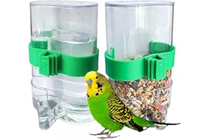 ASDICOXB Clpoawc Bird Water Dispenser Outdoor No Mess Automatic Feeder,Parakeet Waterer for Cage,Food Container Bird Cage Accessories Hanging Outside for Lovebird Canary Finch Small Birds (2Pcs), Clear