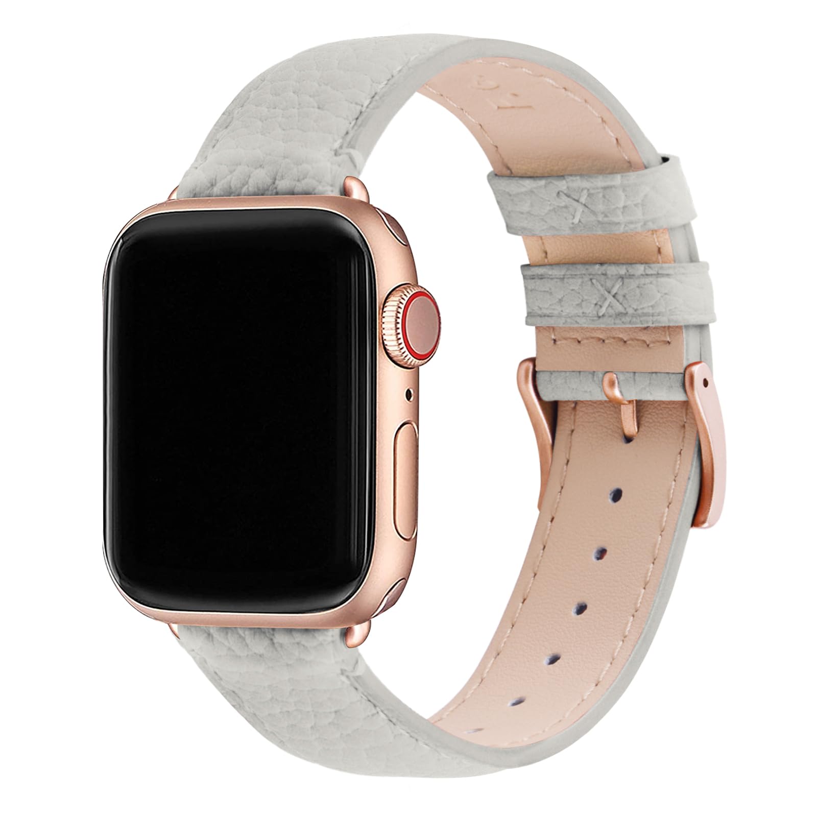 Fullmosa Compatible with Apple Watch Straps 44mm 46mm 45mm 42mm 49mm, Genuine Leather iWatch Bands for iWatch Ultra/SE 3 2 1 Series 11 10 9 8 7 6 5 4 for Women Men, Ivory White+Rose Gold Buckle