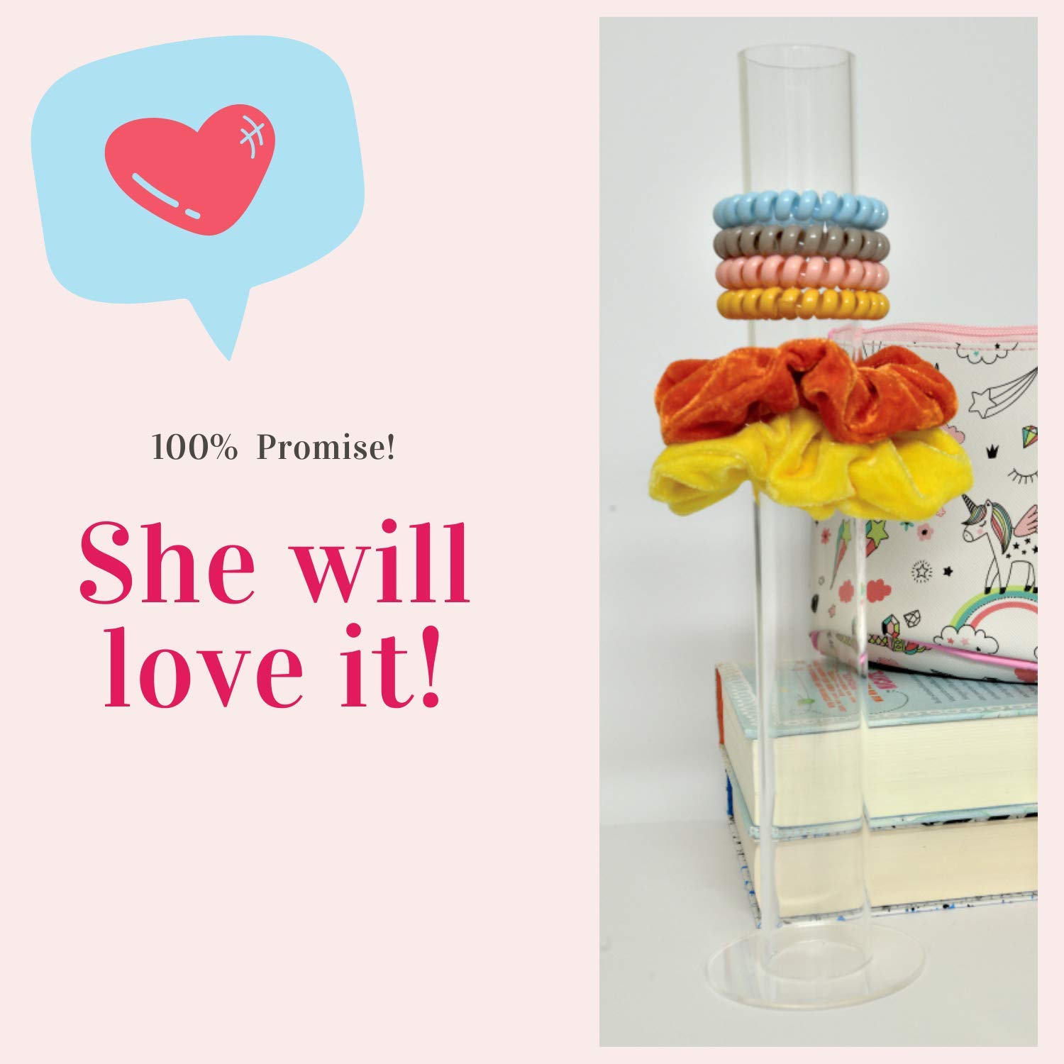 Scrunchie Holder Stand 12 Inches - Organizer A Lot of Scrunchies for Girls - Use This Hair Ties Organizer Stand as a Cute Bedroom Decor for Teens - Versatile Clear Acrylic Scrunchy Holder : Beauty
