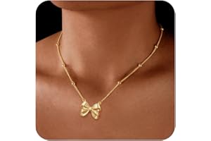 Andsion Non Tarnish Gold Plated Bow Necklace - 14K Gold Plated Bow Chain Necklace for Women, Flawless Hand-Polished Dainty Bow Pendant Necklace for Women, Trendy Jewelry Gifts for Women