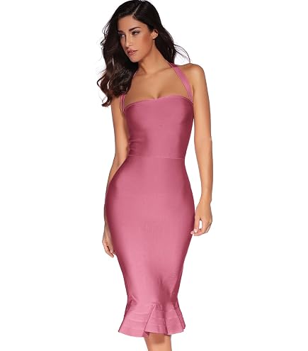 whoinshop Women¡¯s Halter Sleeveless Mermaid Bodycon Bandage Cocktail Midi Dress Blue XS : Clothing, Shoes & Jewelry