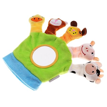 Baoblaze Babyspielzeug Spielhandschuh Handschuhe mit Fingerpuppen Plüschfigur Kleinkindspielzeug Fingerspielzeug - Grün