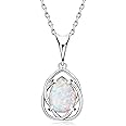 YUNKAI Opal Necklaces for Women Sterling Silver, Pear/Round/Oval Created-Opal Pendants, Dainty Vintage Necklace Fine Jewelry Gift for Birthdays Anniversaries, October Birthstone Pendant