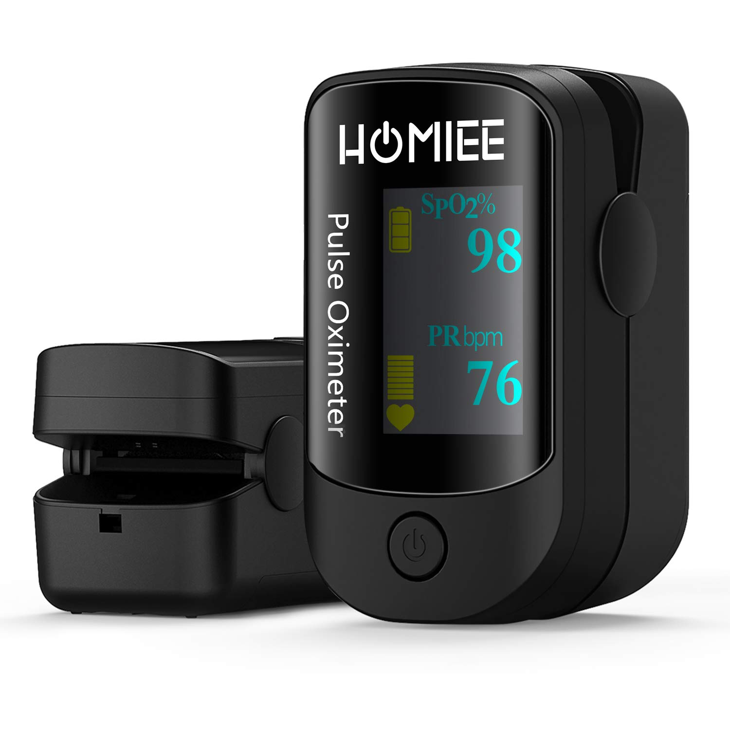 Pulsoximeter, Oximeter mit Pulsmesser mit 4 Richtungen rotierendem OLED Display Fingeroximeter für die Messung des Puls und der Sauerstoffsättigung am Finger, Schwarz