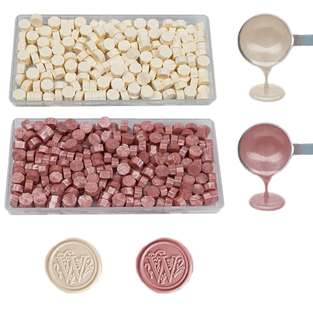 Wax Seal Beads, ANBOSE 200 PCS Milk White and 200 PCS Rose Gold Sealing Wax Beads for Wax Seal, Sealing Beads for Making Party Invitations