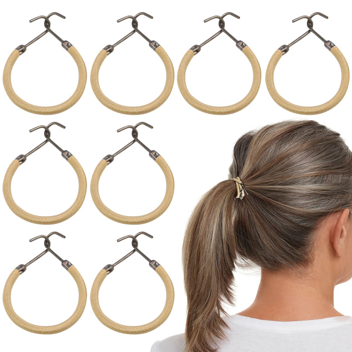 ZJIVQO 40 PCS Ponytail Hook Elastic Hair Bands with Hooks Hair Tie Hooks Elastic Headband with Double hook Rubber Band with hook Ball Hairstyle Hook Bridal Updo Hair Hook for Girls Women, Light Brown