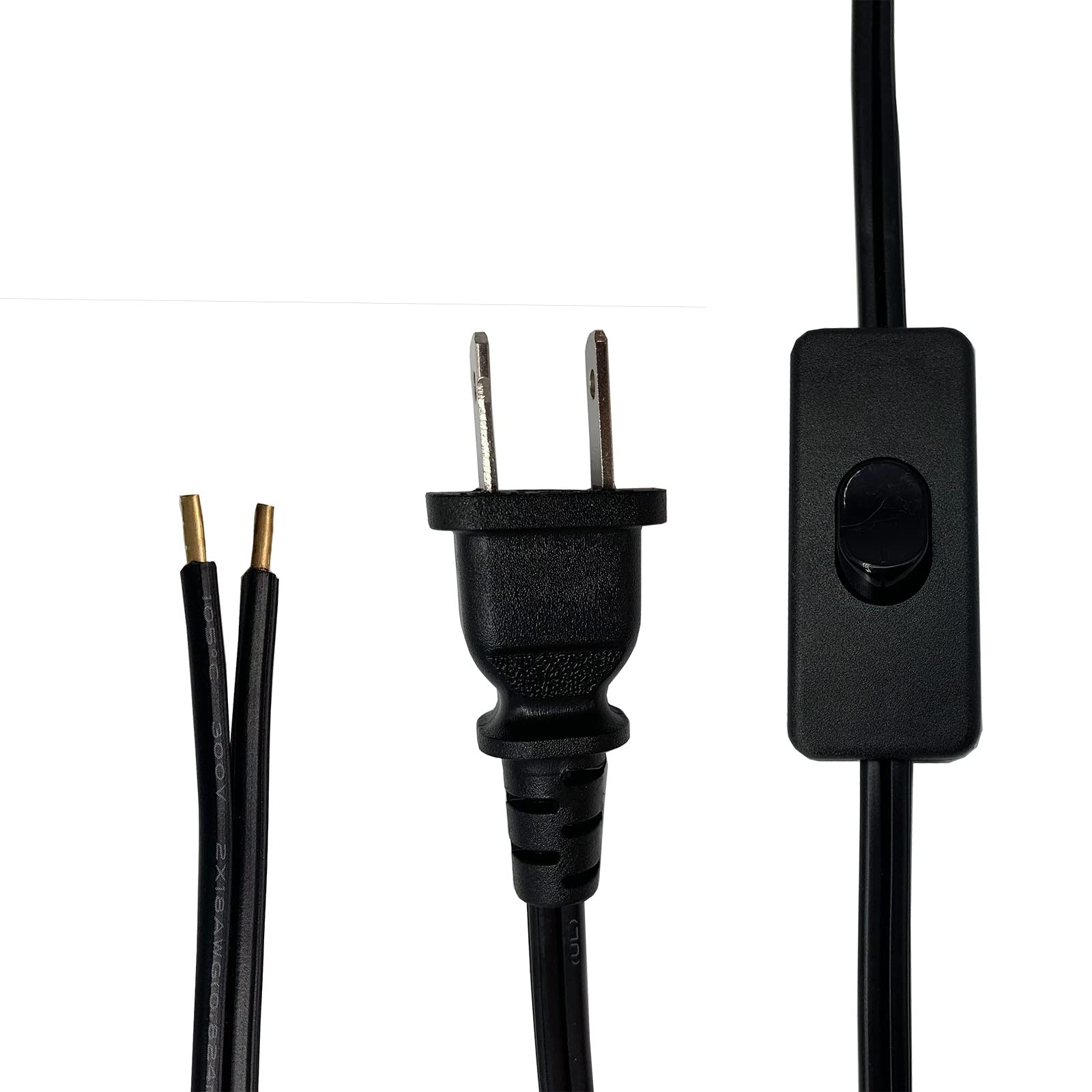 Photo 1 of 12FT Replacement Lamp Cord, 18 AWG 2 Prong Power Cord Cable with On/Off Button Switch, Stripped Ends Ready for Wiring and Applicable to All Kinds of Household Lamps, Black