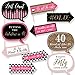 Big Dot of Happiness Funny Chic 40th Birthday - Pink, Black and Gold - Birthday Party Photo Booth Props Kit - 10 Piece
